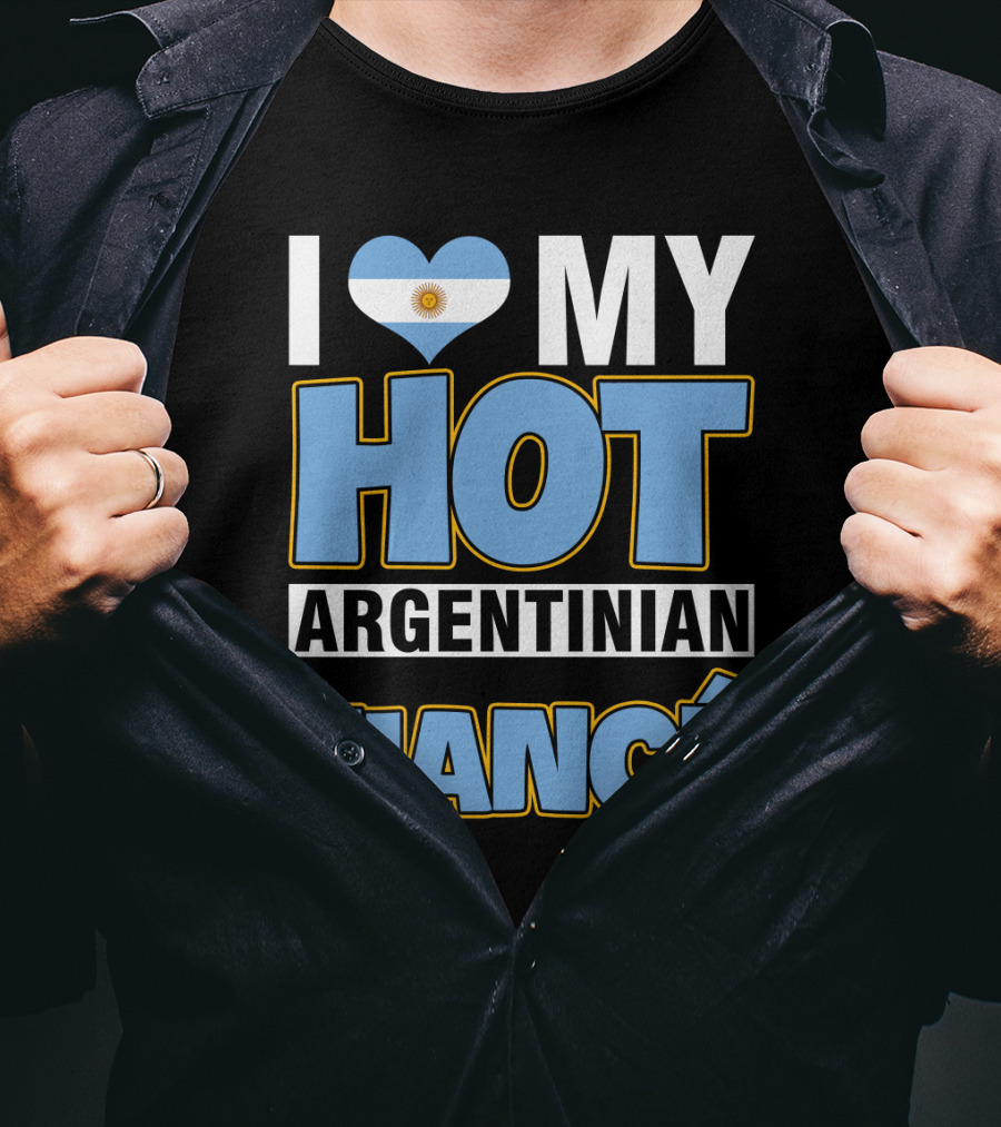 I Love My Hot Argentinian Fiancé Heart Flag T-Shirt