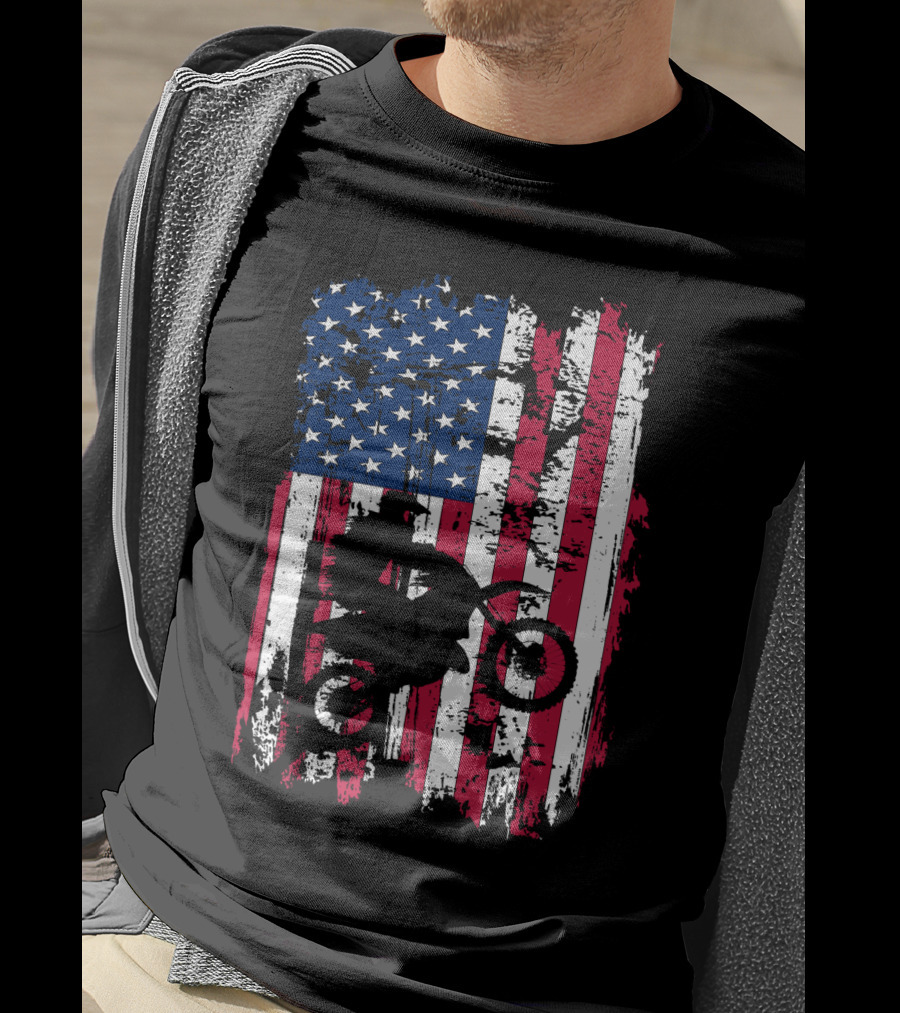 Motorcross Vintage American Flag Dirt Biking MotoX Racing T-Shirt