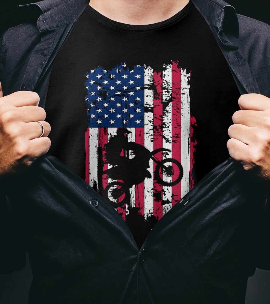 Motorcross Vintage American Flag Dirt Biking MotoX Racing T-Shirt