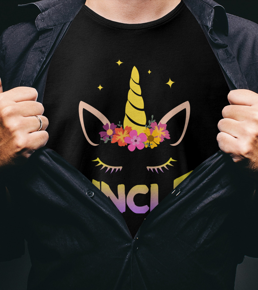 Unicorn Floral Horn Uncle Birthday Funny Stars T-Shirt
