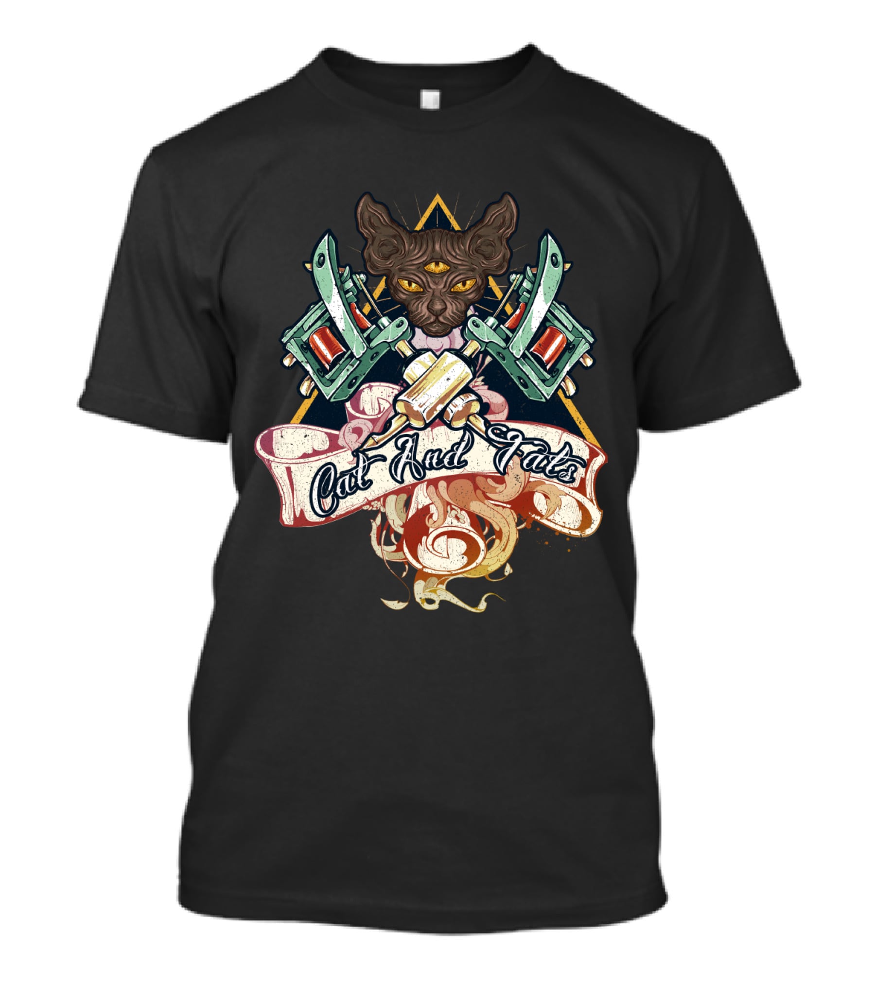 Cat And Tats Funny Cat Lovers With Tattoo Machine Art And Third Eye Sphynx T-Shirt