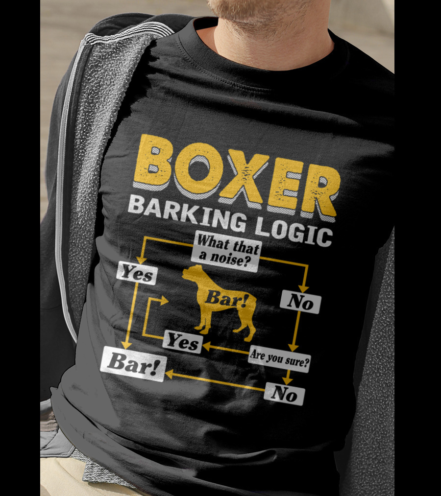 Boxer Barking Logic Flowchart Humor Yes No Bar Noise T-Shirt