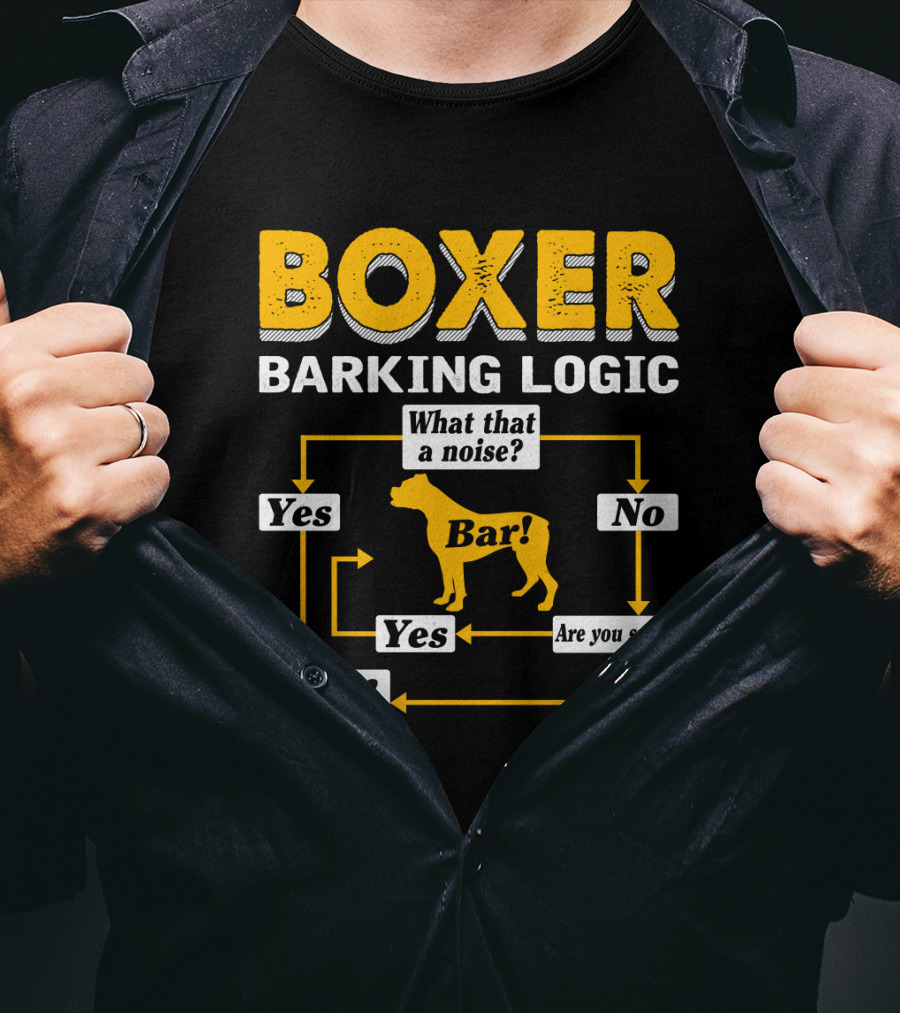 Boxer Barking Logic Flowchart Humor Yes No Bar Noise T-Shirt