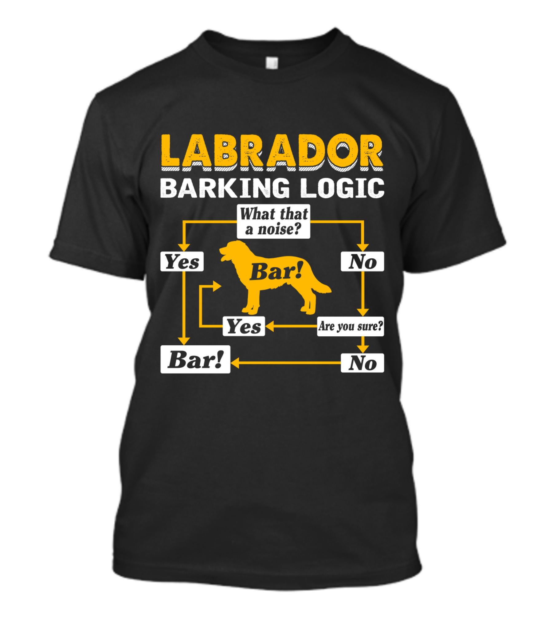 Labrador Barking Logic Flowchart Humor What That A Noise? Bar Yes/No Question Arrows T-Shirt