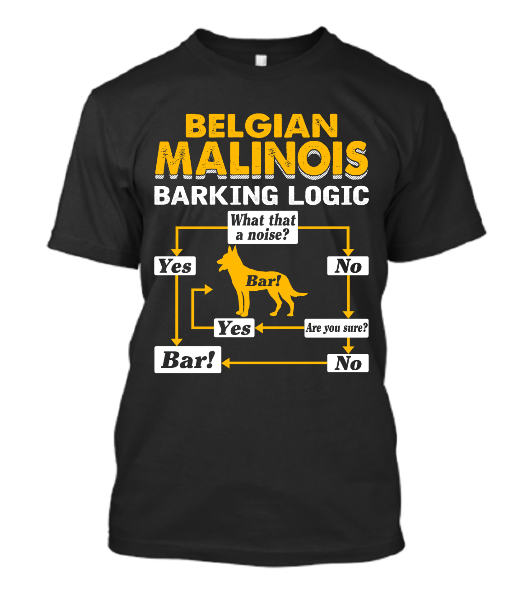 Belgian Malinois Barking Logic Flowchart What That A Noise Yes Bar Are You Sure T-Shirt