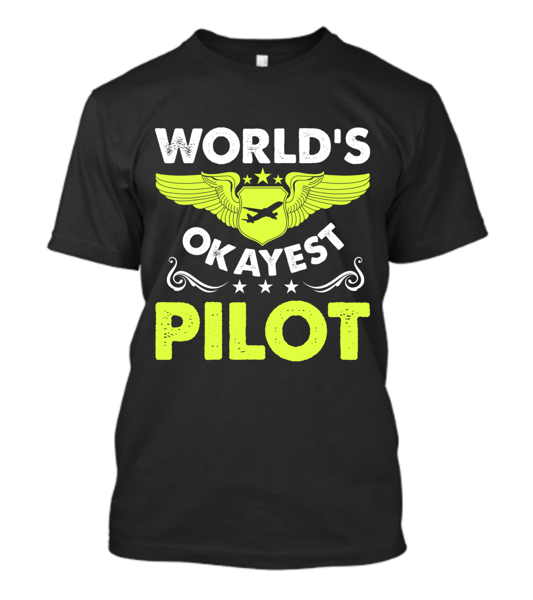 WORLD'S OKAYEST PILOT Wing Emblem Stars T-Shirt