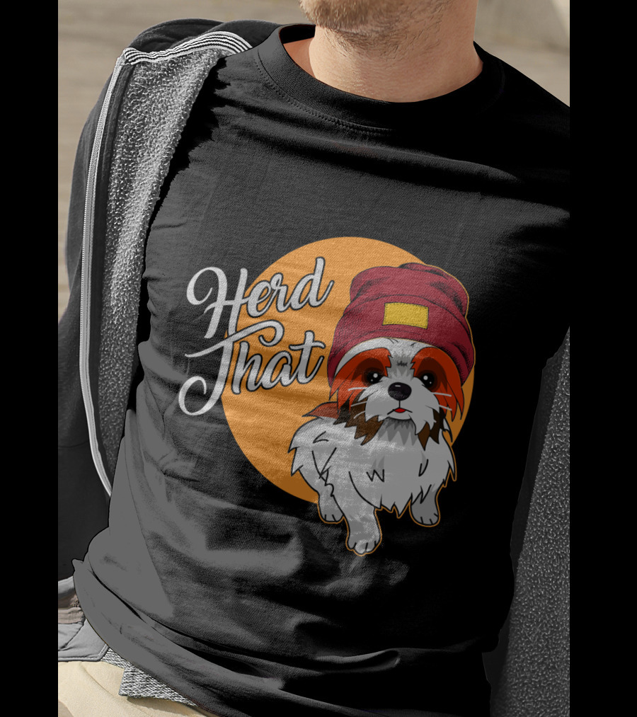 Herd That Shih Tzu Animal Lover Dog With Hat Sketch T-Shirt