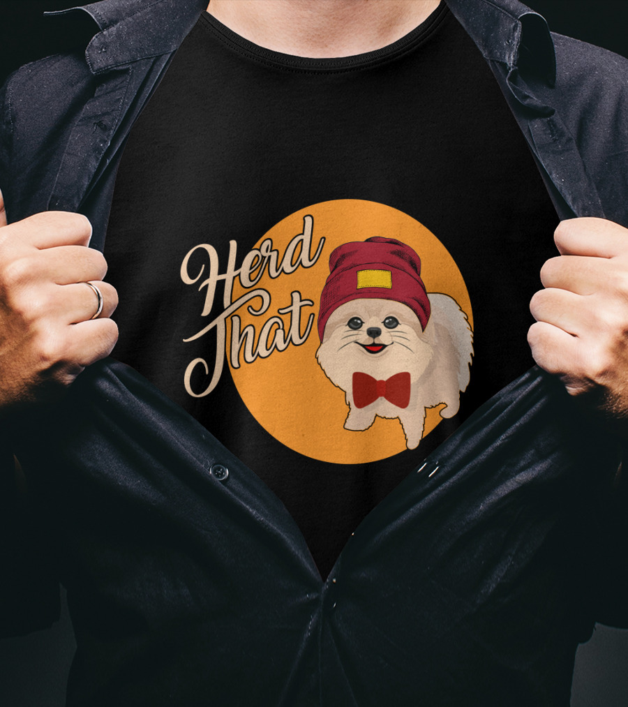 Herd That Funny Pomeranian Animal Lover Dog With Hat And Bowtie T-Shirt