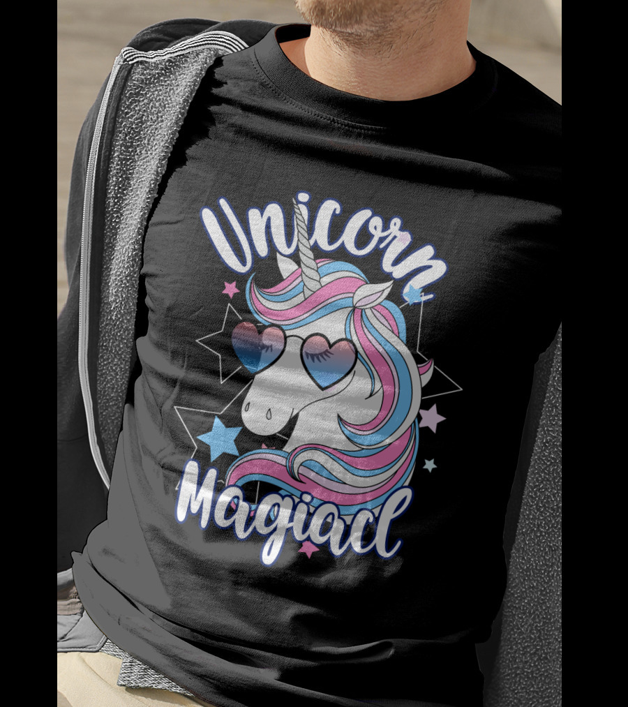Unicorn Magiacl Rainbow Heart Sunglasses Stars T-Shirt