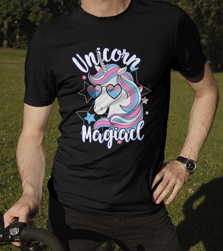 Unicorn Magiacl Rainbow Heart Sunglasses Stars T-Shirt