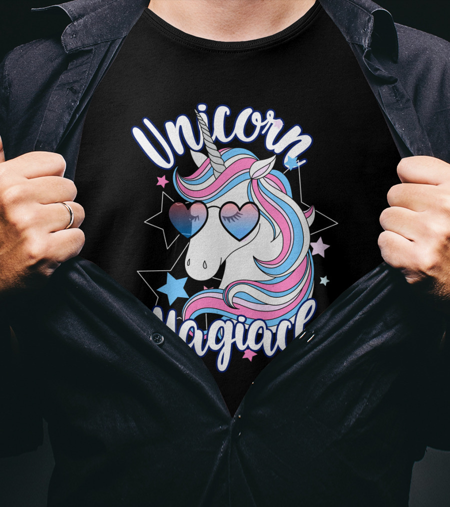 Unicorn Magiacl Rainbow Heart Sunglasses Stars T-Shirt