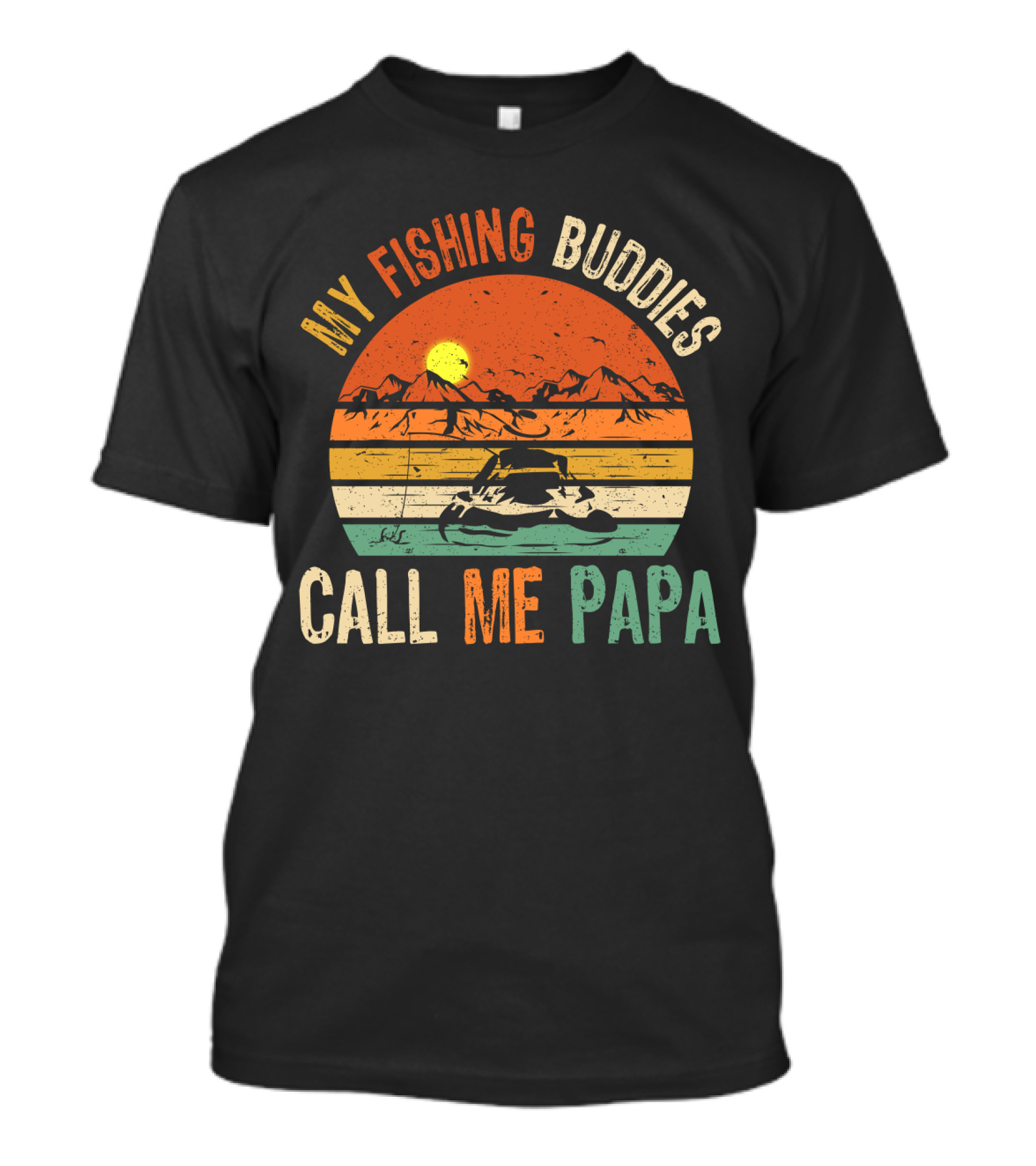 My Fishing Buddies Call Me Papa Vintage Fisherman Retro Sunset T-Shirt