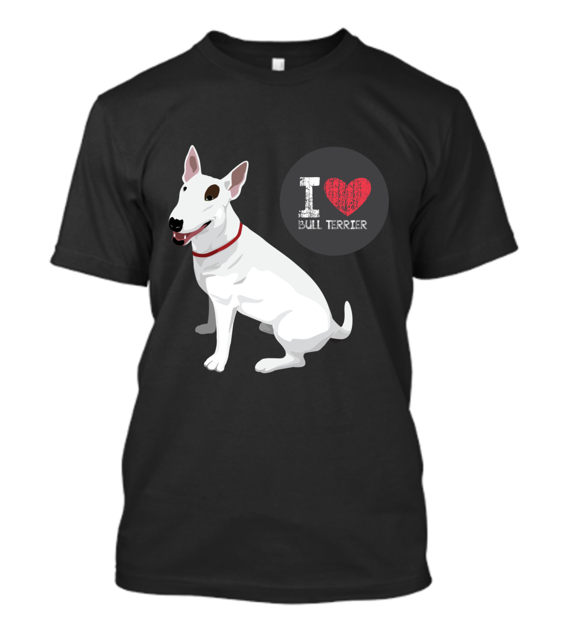 I Love Bull Terrier White Dog Sitting With Red Collar T-Shirt