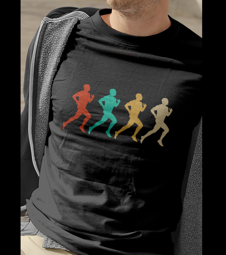 Vintage Running Colorful Silhouette Sequence T-Shirt