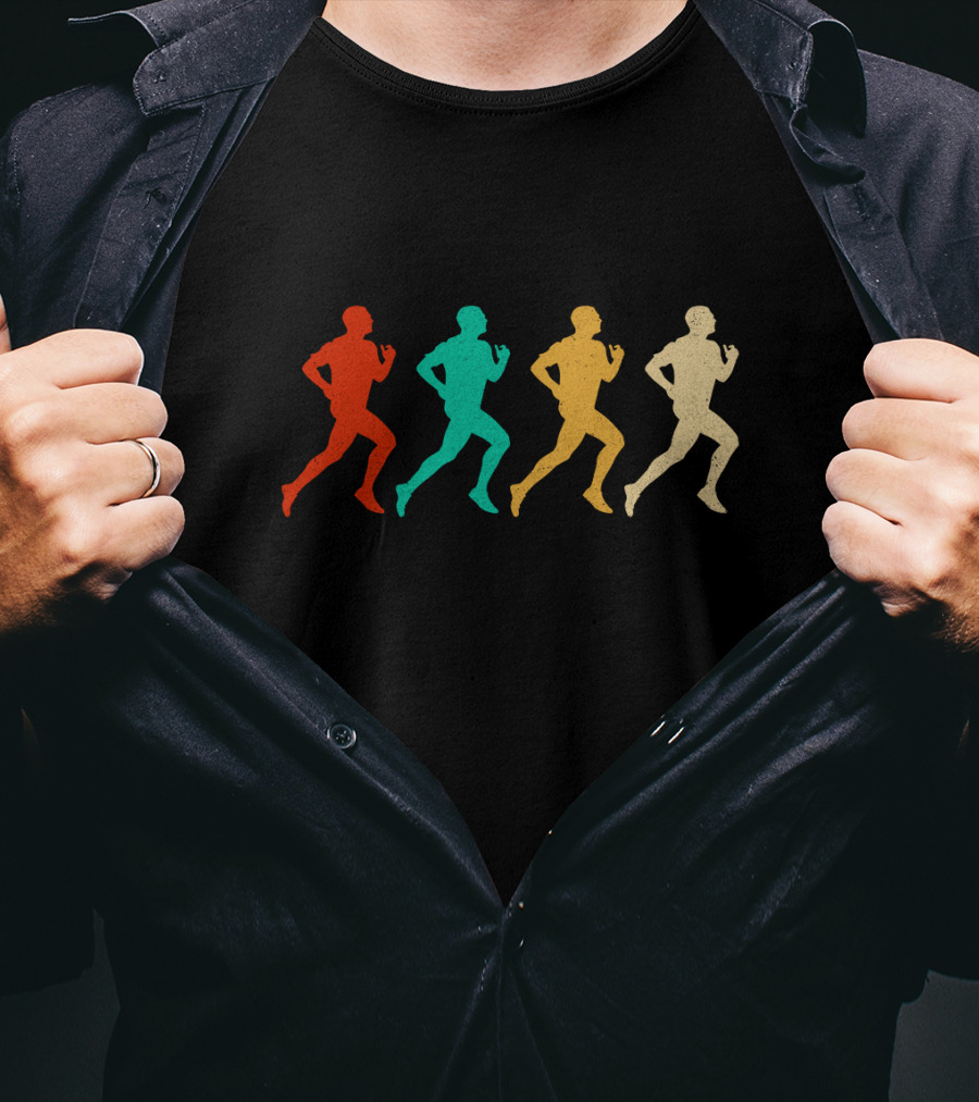 Vintage Running Colorful Silhouette Sequence T-Shirt