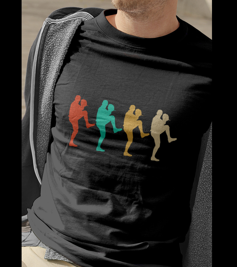 Vintage Baseball Pitching Silhouettes Multicolor T-Shirt