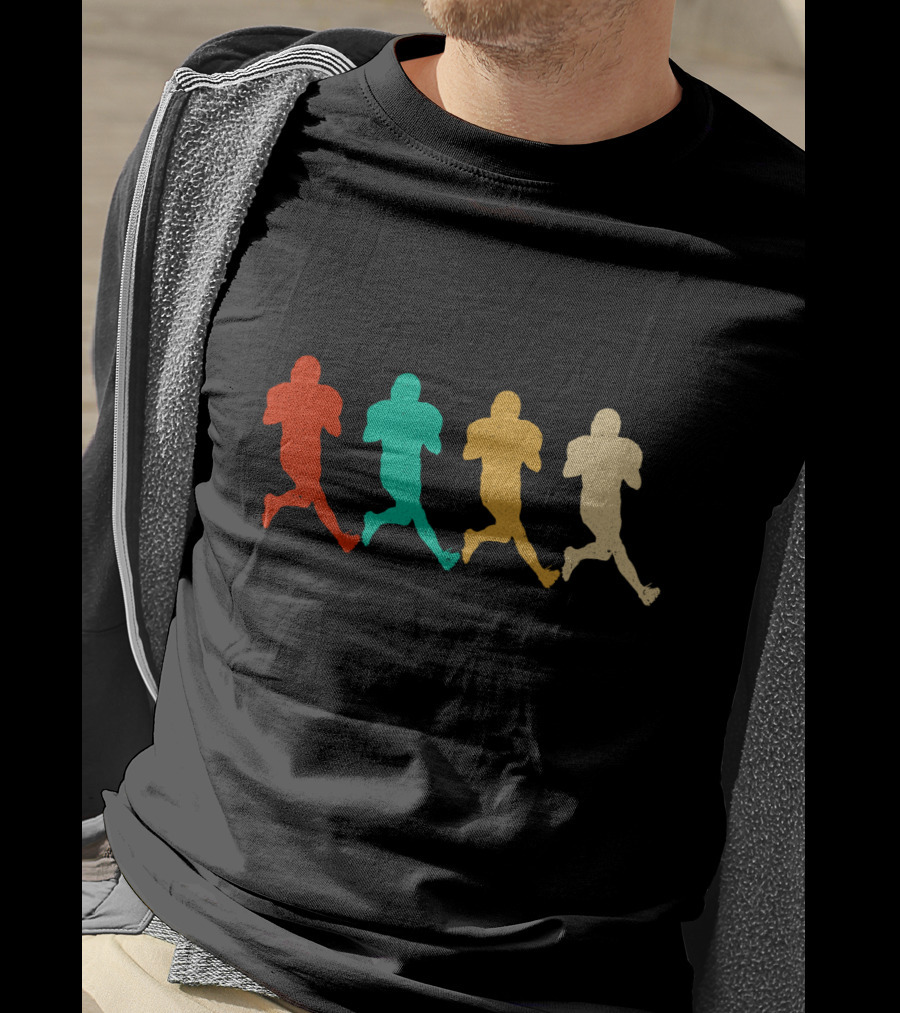 Vintage Fantasy Football Player Silhouettes Retro Colors T-Shirt