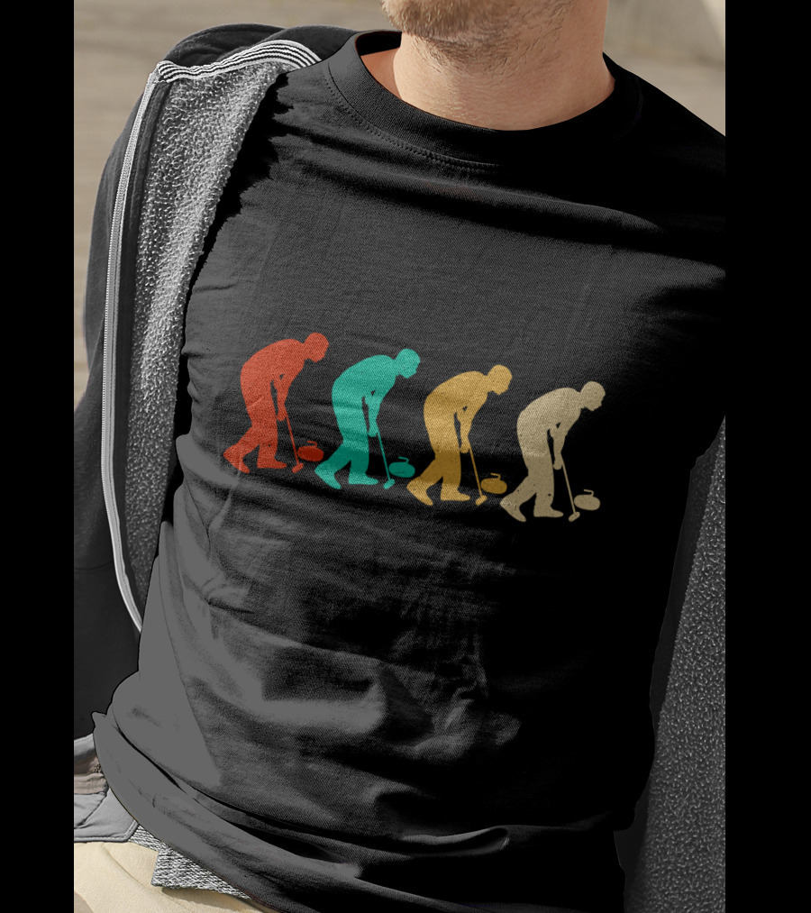 Vintage Curling Retro Silhouette Player Sequence T-Shirt
