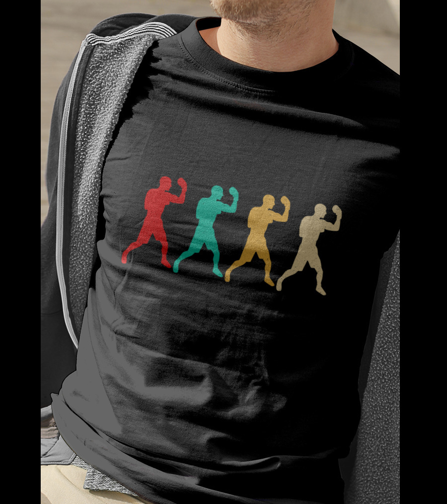 Vintage Boxing Silhouettes Retro Colorful Stance T-Shirt