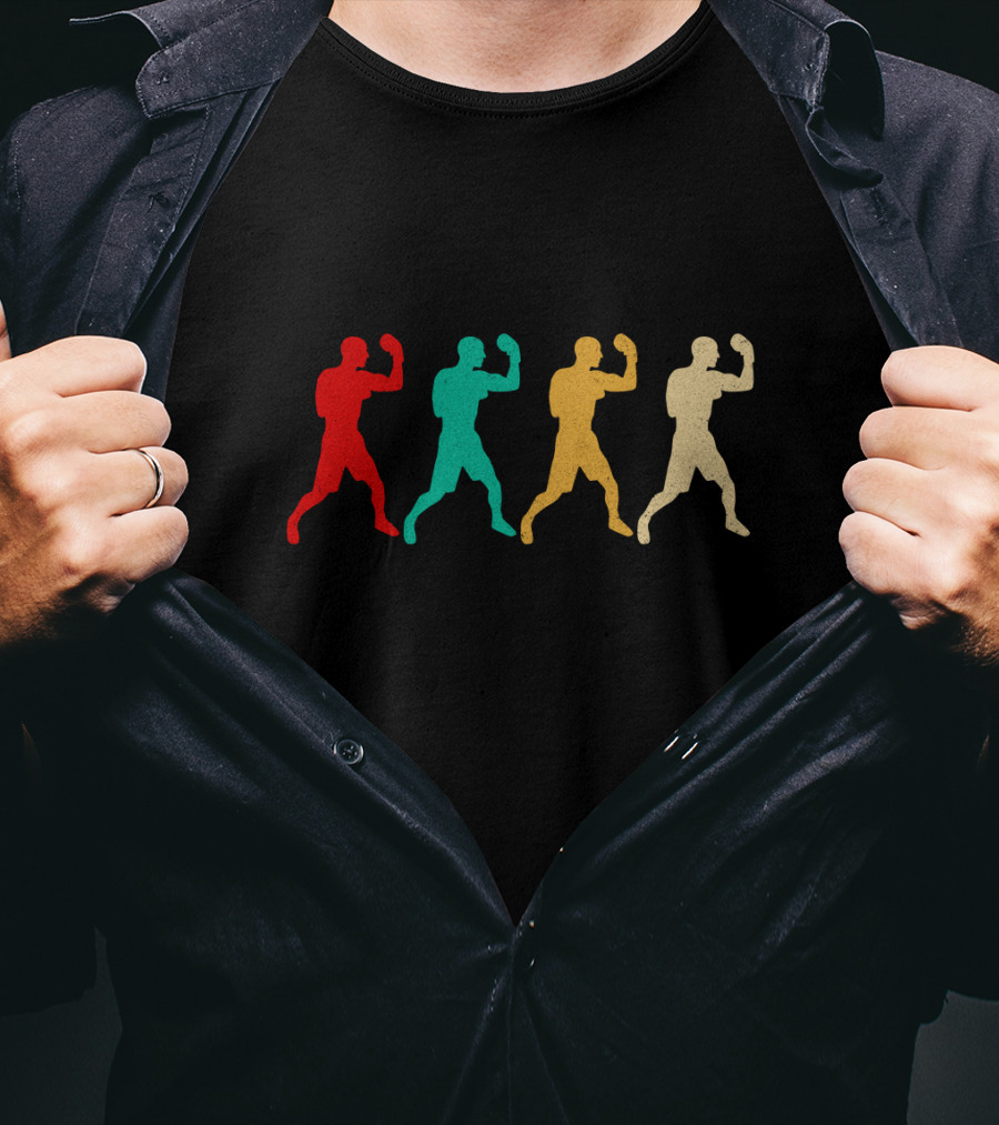 Vintage Boxing Silhouettes Retro Colorful Stance T-Shirt