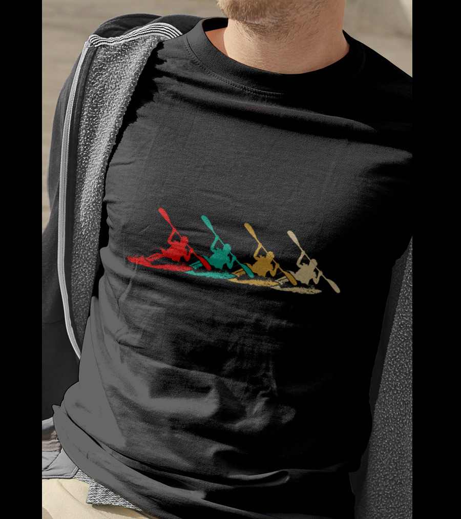 Vintage Retro Kayaking Multicolor Paddle Adventure T-Shirt