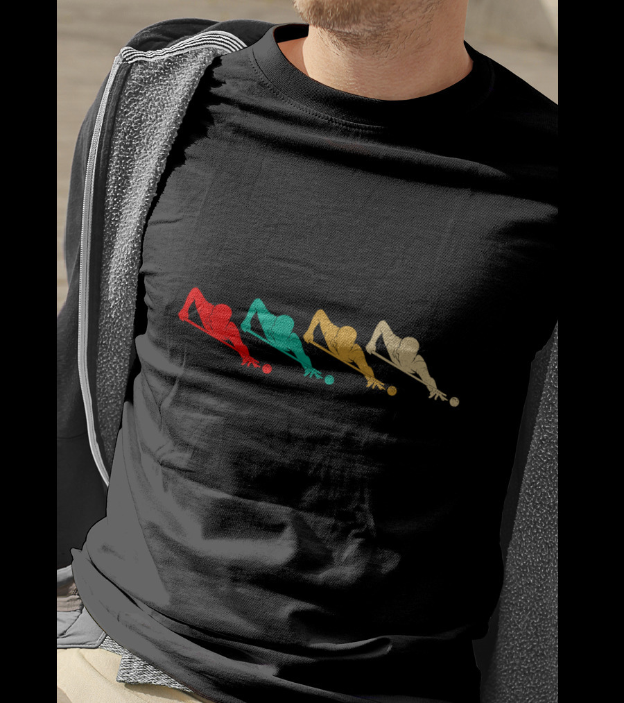 Retro Billiards Silhouette Action Sequence T-Shirt