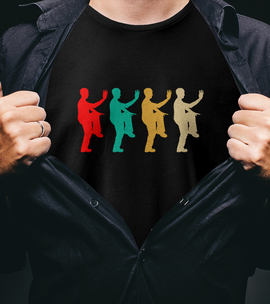 Vintage Kung Fu Fighting Silhouettes In Retro Colors T-Shirt