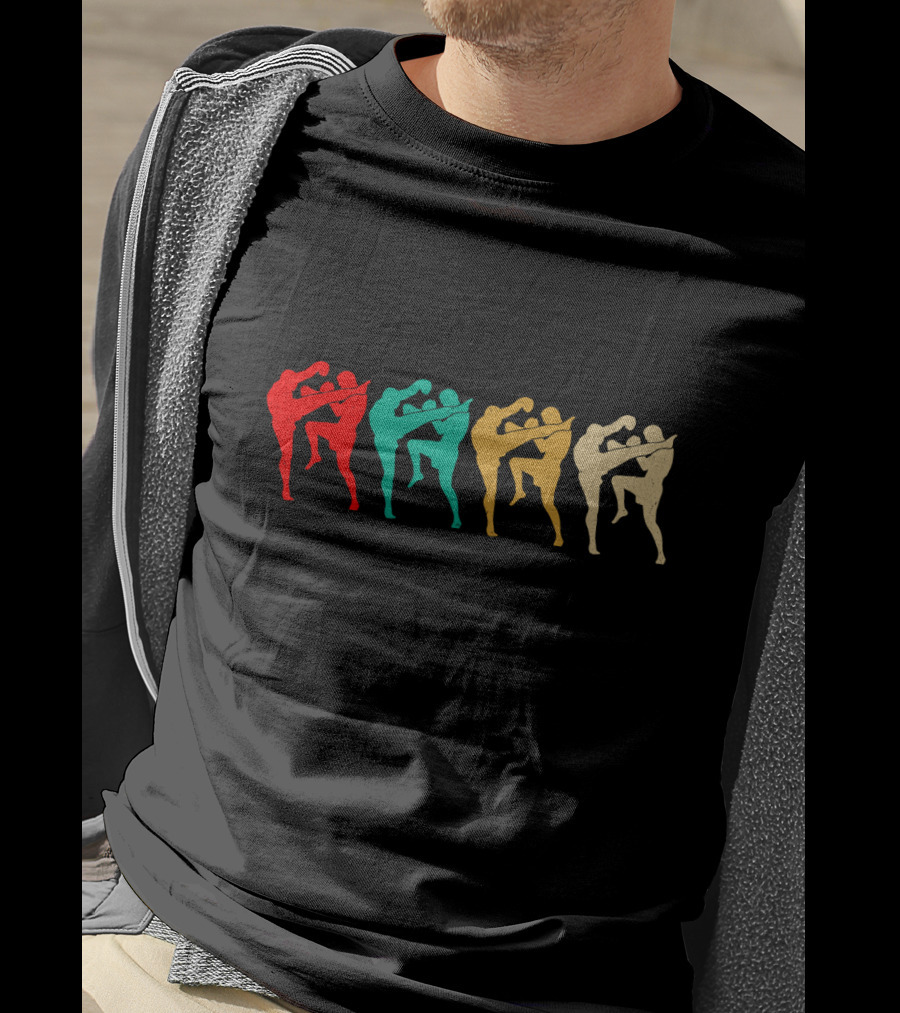 Vintage Kickboxing Silhouettes Retro Color Fight T-Shirt