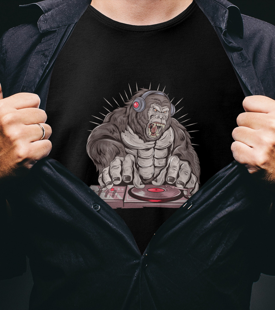 Funny Gorilla DJ With Headphones And Turntable T-Shirt