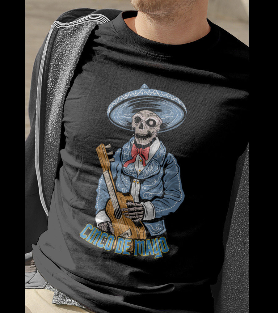 Cinco De Mayo Skull Mariachi With Guitar T-Shirt
