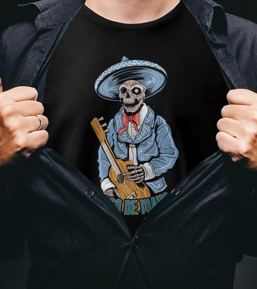 Cinco De Mayo Skull Mariachi With Guitar T-Shirt