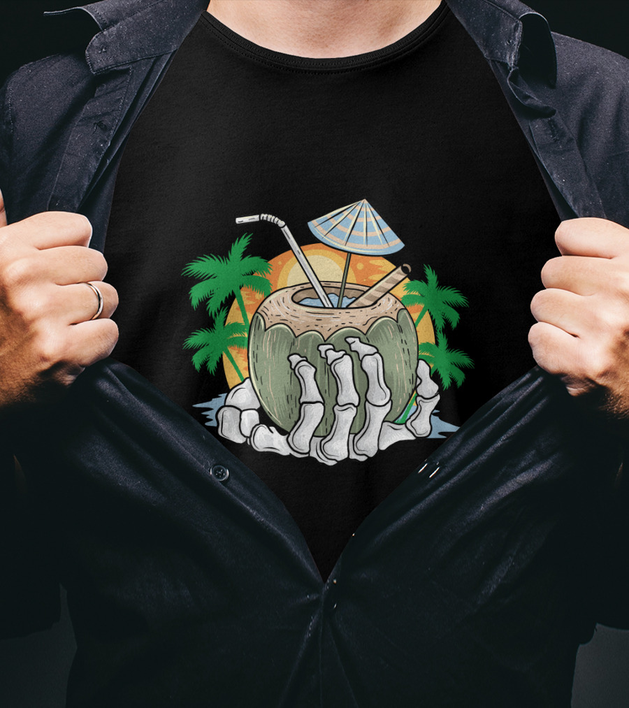 Summer Beach Skeleton Coconut Tree Sunset T-Shirt