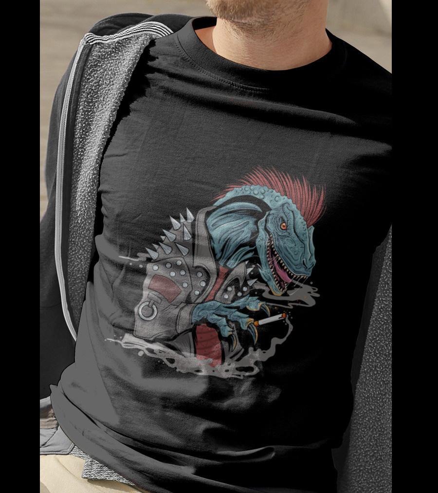 Punk Dinosaur With Spiked Jacket And Mohawk T-Shirt