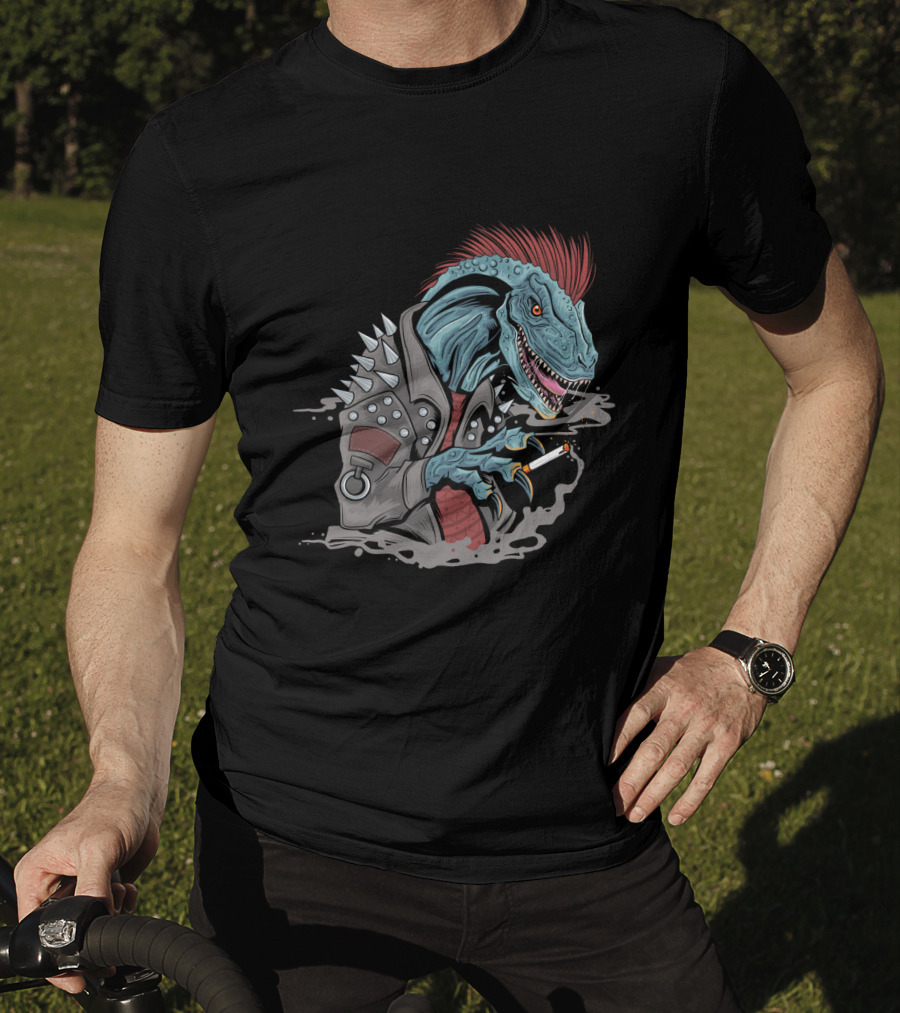 Punk Dinosaur With Spiked Jacket And Mohawk T-Shirt