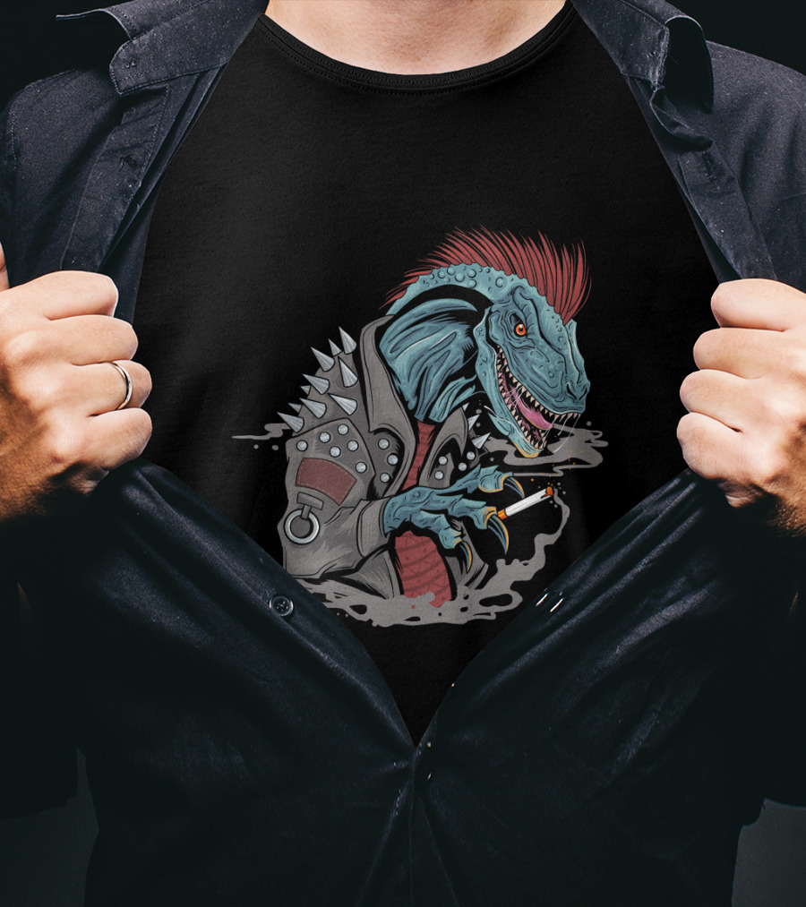 Punk Dinosaur With Spiked Jacket And Mohawk T-Shirt