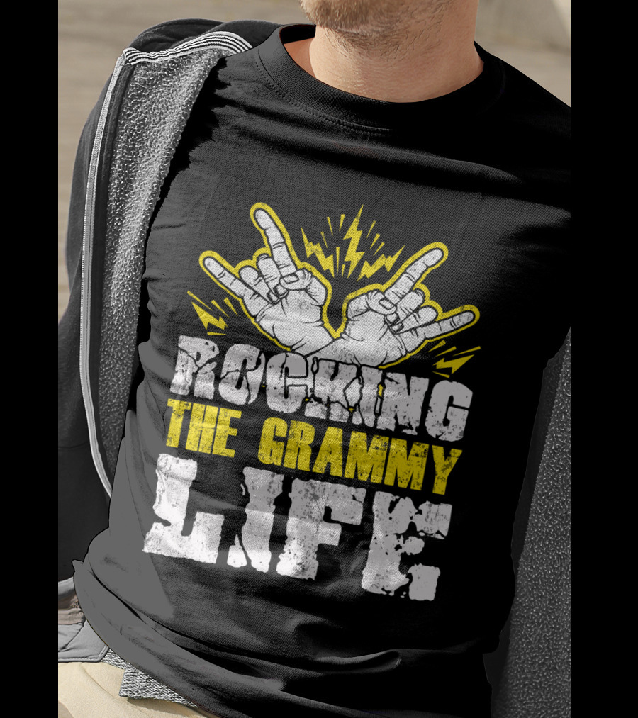 Rocking The Grammy Life With Vibrant Hand Gestures And Energetic Lightning Elements T-Shirt