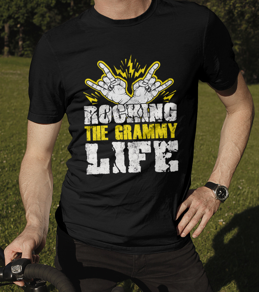 Rocking The Grammy Life With Vibrant Hand Gestures And Energetic Lightning Elements T-Shirt