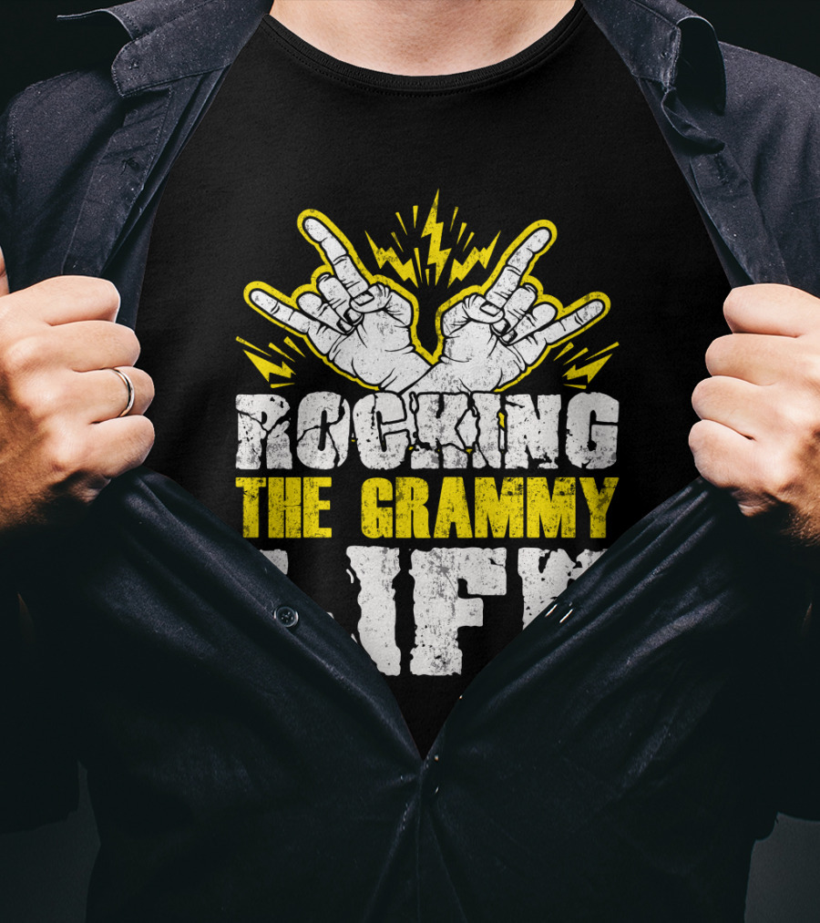 Rocking The Grammy Life With Vibrant Hand Gestures And Energetic Lightning Elements T-Shirt