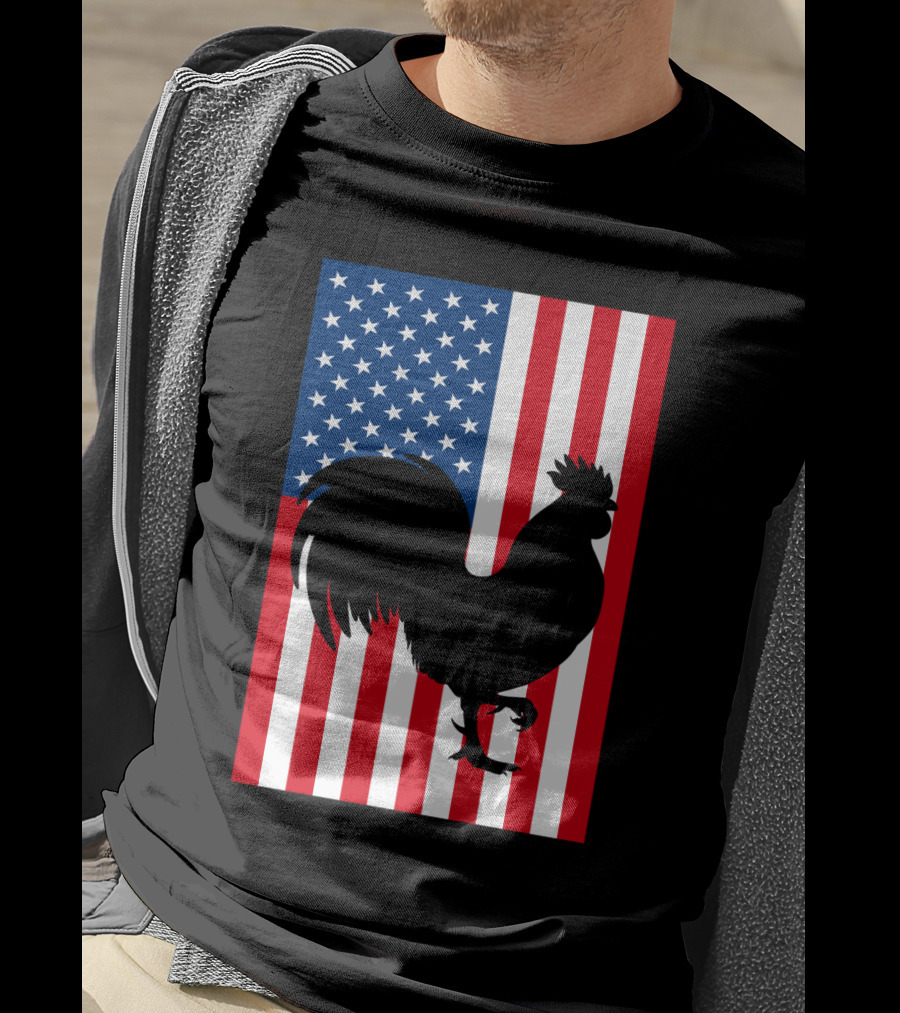 USA American Flag Rooster Silhouette T-Shirt