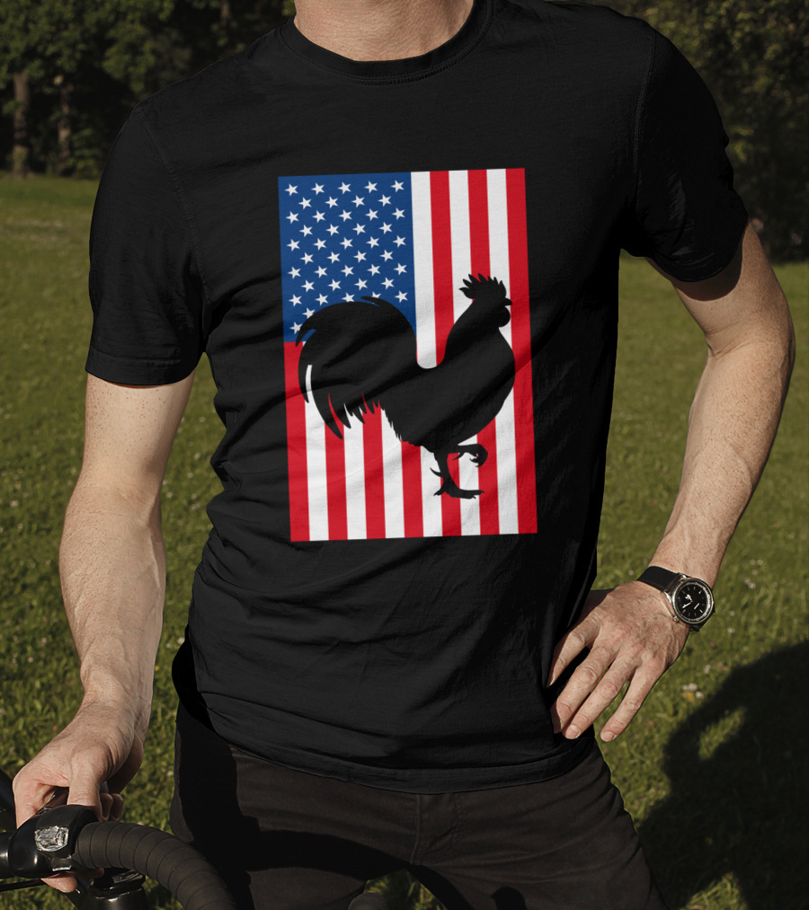 USA American Flag Rooster Silhouette T-Shirt