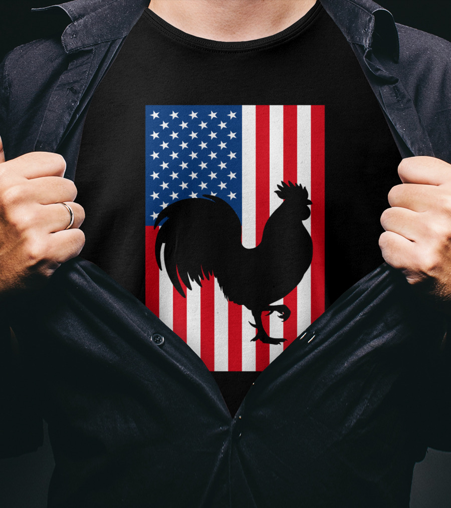 USA American Flag Rooster Silhouette T-Shirt