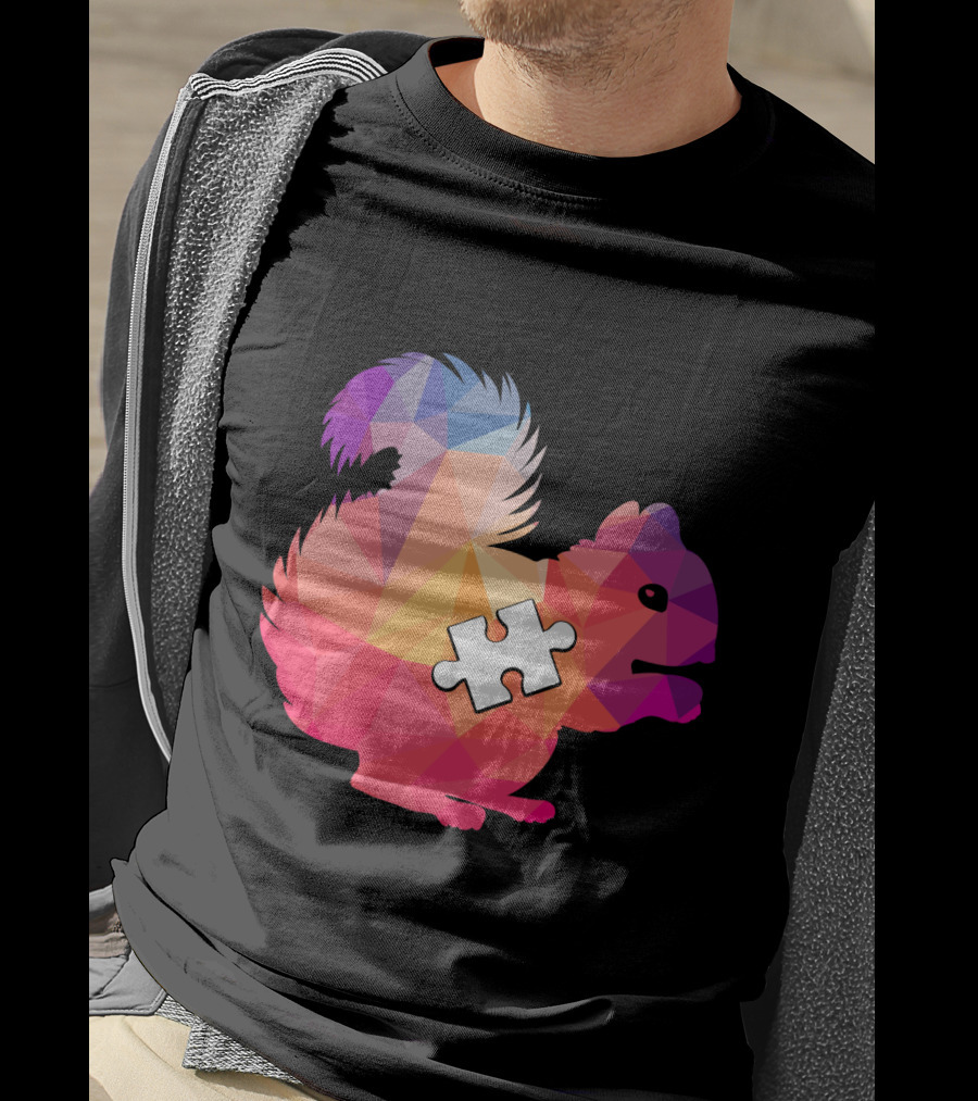Squirrel Autism Awareness Puzzle Piece Geometric Multicolor T-Shirt
