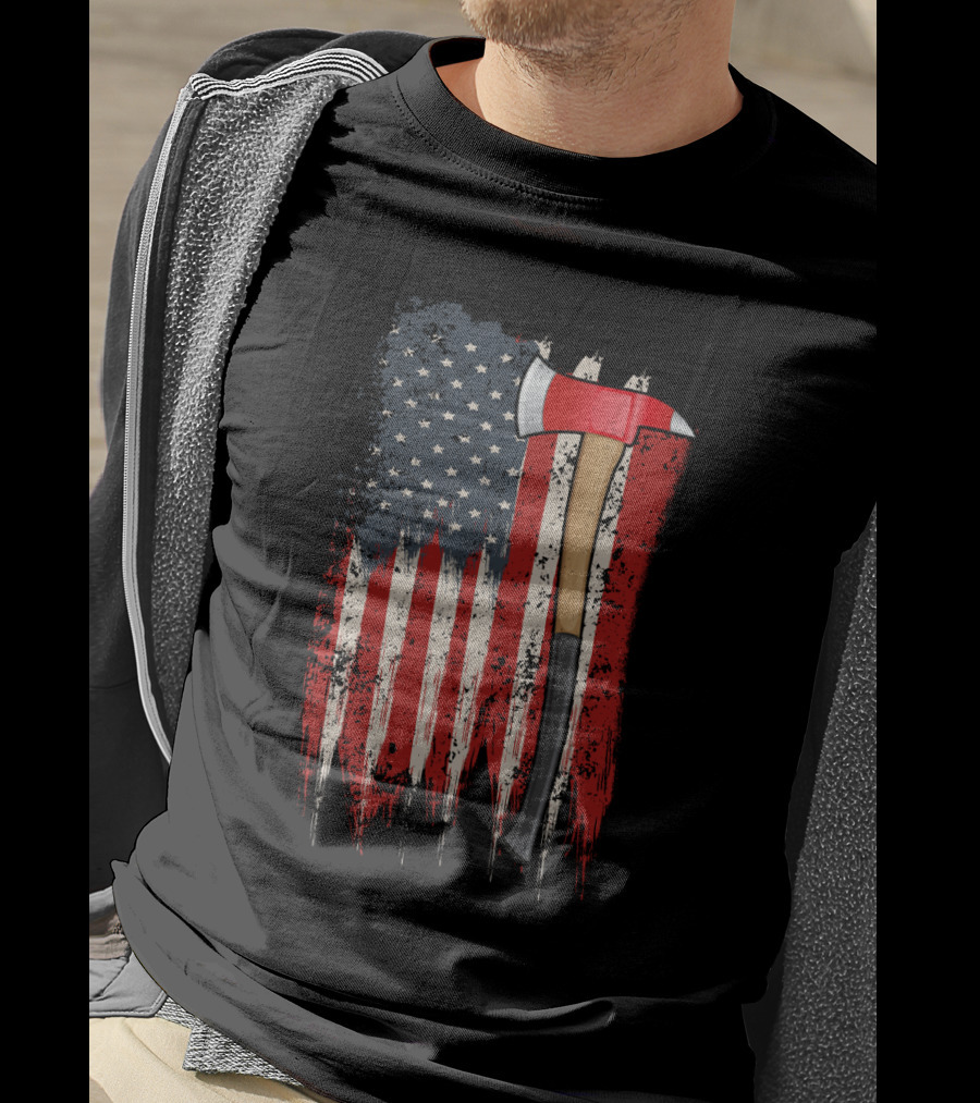 American Flag Themed Firefighter Axe Symbolizing Patriotism T-Shirt