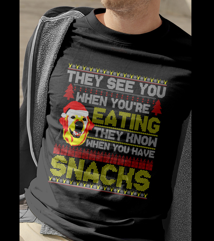 They See You When You're Eating They Know When You Have Snacks Labradoodle Christmas T-Shirt