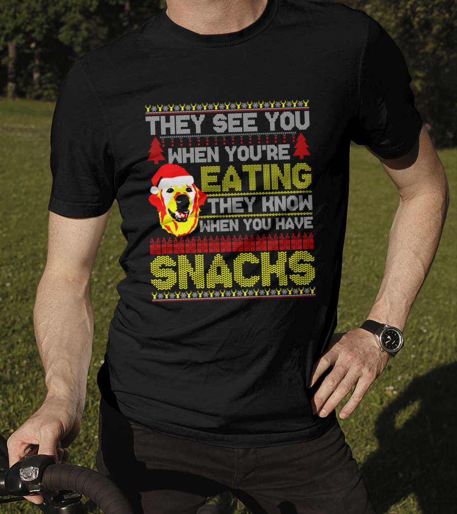 They See You When You're Eating They Know When You Have Snacks Labradoodle Christmas T-Shirt