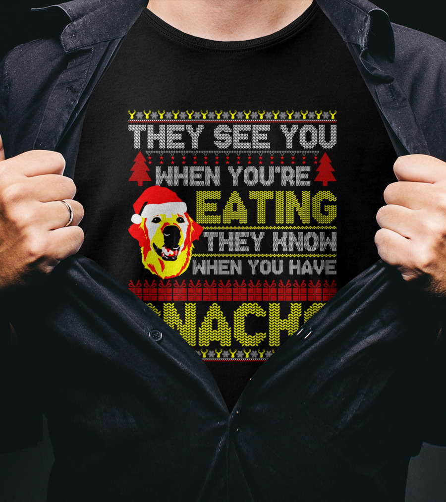 They See You When You're Eating They Know When You Have Snacks Labradoodle Christmas T-Shirt