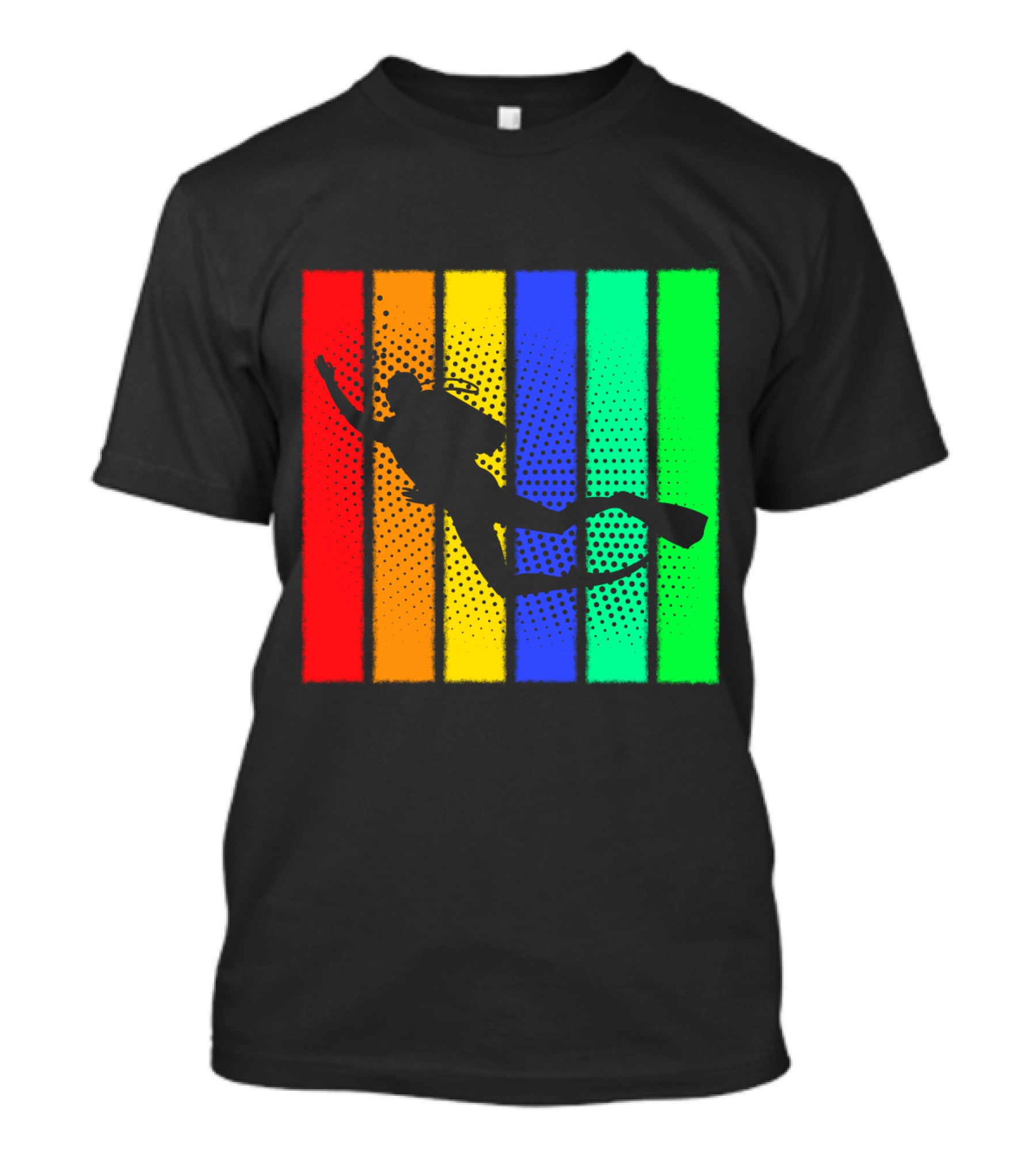 Retro Snorkeling Diver Silhouette Rainbow Stripes T-Shirt