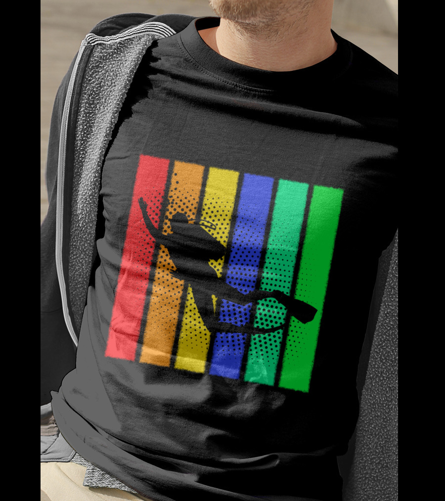 Retro Snorkeling Diver Silhouette Rainbow Stripes T-Shirt