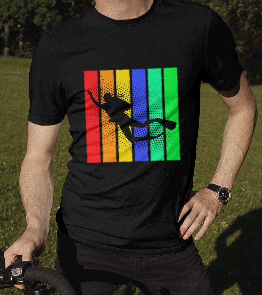 Retro Snorkeling Diver Silhouette Rainbow Stripes T-Shirt