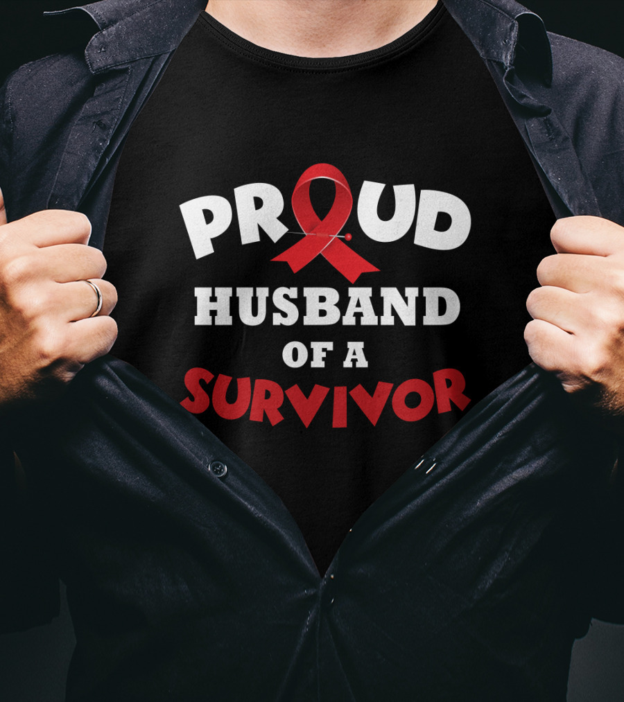 Proud Husband Of A Survivor Red Ribbon Awareness T-Shirt